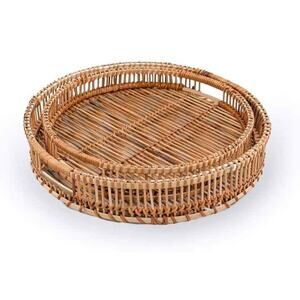Set of 2 Round Trays Made of Bamboo